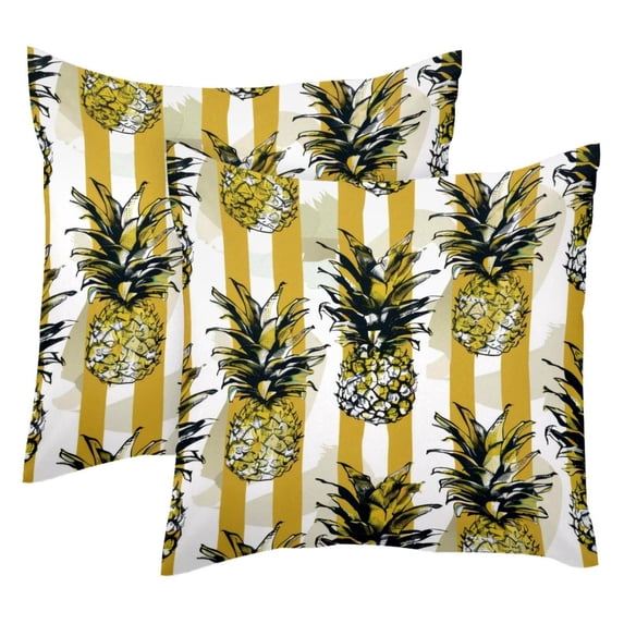 Pack of 2 Pineapple Yellow Stripes Pattern Throw Pillow Covers 20x20 Inch, Square Farmhouse Pillowcase, Velvet Cushion Case for Sofa Bedroom Home Decor