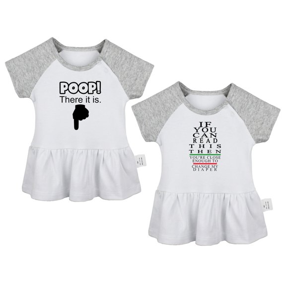 Pack of 2, Poop There It is & You're Close Enough To Change My Diaper Funny Dresses For Baby, Newborn Babies Skirts, Infant Princess Dress, Toddler Frocks (Gray Raglan Dresses, 0-6 Months)