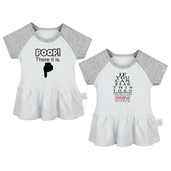 Pack of 2, Poop There It is & You're Close Enough To Change My Diaper Funny Dresses For Baby, Newborn Babies Skirts, Infant Princess Dress, Toddler Frocks (Gray Raglan Dresses, 0-6 Months)