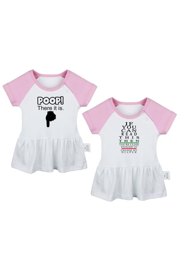 Pack of 2, Poop There It is & You're Close Enough To Change My Diaper Funny Dresses For Baby, Newborn Babies Skirts, Infant Princess Dress, Toddler Frocks (Pink Raglan Dresses, 6-12 Months)