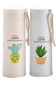 Pack of 2 - Premium Plant Print Glass Water Bottles, 450ml | Leak-Proof & BPA Free | Durable & Easy to Carry | Ideal for School, College & Outdoor (Random Colors)