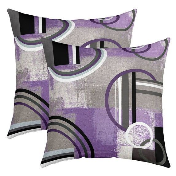 Pack of 2 Purple Black Gray Throw Pillow Covers 24x24 Inch,Grunge Oil Painting Pillow Covers,Geometry Circles Cushion Covers,Elegant Geometric Abstract Purple Artwork Decorative Square Pillow Cases
