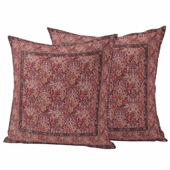 Pack of 2 Red Boho Outdoor Pillow Covers Decorative, Waterproof Pillow Protector, Vintage Ethnic Tribe Abstract Art Floral Throw Pillowcases Accent Cushion Cases for Patio Couch Sofa 16"x16"