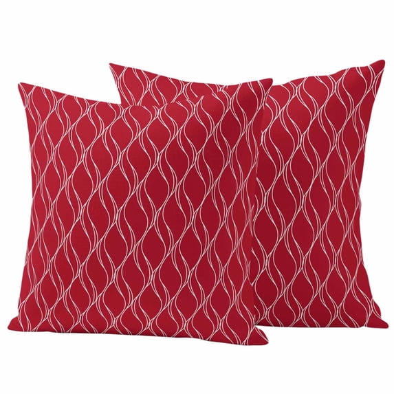 Pack of 2 Red Moire Waves Outdoor Pillow Covers Decorative, Waterproof Pillow Protector, Modern Abstract Art Geometric Throw Pillowcases Accent Cushion Cases for Patio Couch Sofa 18"x18"