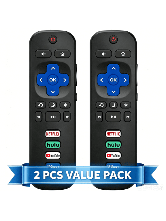 2-Pack Universal Remote Replacement for Roku TVs Compatible with TCL Roku, Hisense Roku, Onn Roku, Philips Roku Smart TVs, 1-Year Warranty (Not for Roku Stick, Box or Player)