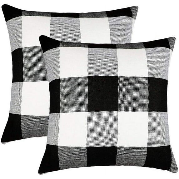 Pack of 2 Retro Checkers Plaids Polyester Linen Soft Decorative Throw Pillow Covers Home Decor Cushion Case for Sofa Bedroom-Black and White-18''x18''-Black and White