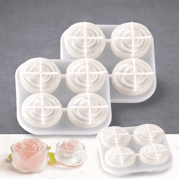 Pack of 2 Rose Ice Cube Molds – Large Silicone Flower Ice Tray for Cocktails, Whiskey, Bourbon – 4‑Cavity Reusable Rose-Shaped Ice Maker, BPA-Free, Party & Wedding Bar Accessory