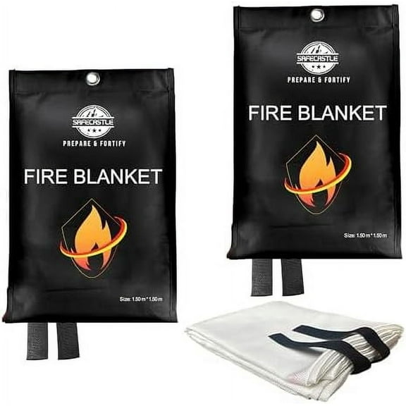 (Pack of 2) SAFECASTLE Big Size Fire Blanket Emergency Survival Kit 59"x59" | Flame Retardant Protection Blanket for Camping Kitchen Office Car Easy to Store Fire Extinguisher Safety Blanket
