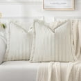 thumbnail image 1 of Pack of 2 Sage Green Pillow Covers 24x24 Inch Striped Farmhouse Couch Throw Pillow Covers with Fringe Chic Linen Decorative Cushion Eruo Sham for Sofa Living Room Bed Outdoor Home Decor, 1 of 18