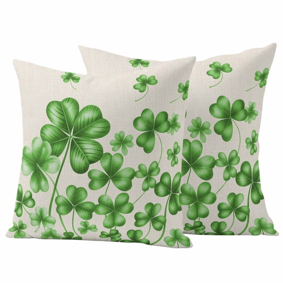 Pack of 2 Saint Patrick's Day Outdoor Pillow Covers Decorative, Waterproof Pillow Protector, Spring Watercolor Shamrock Botanical Beige Throw Pillowcases Accent Cushion Cases for Patio Couch 16"x16"