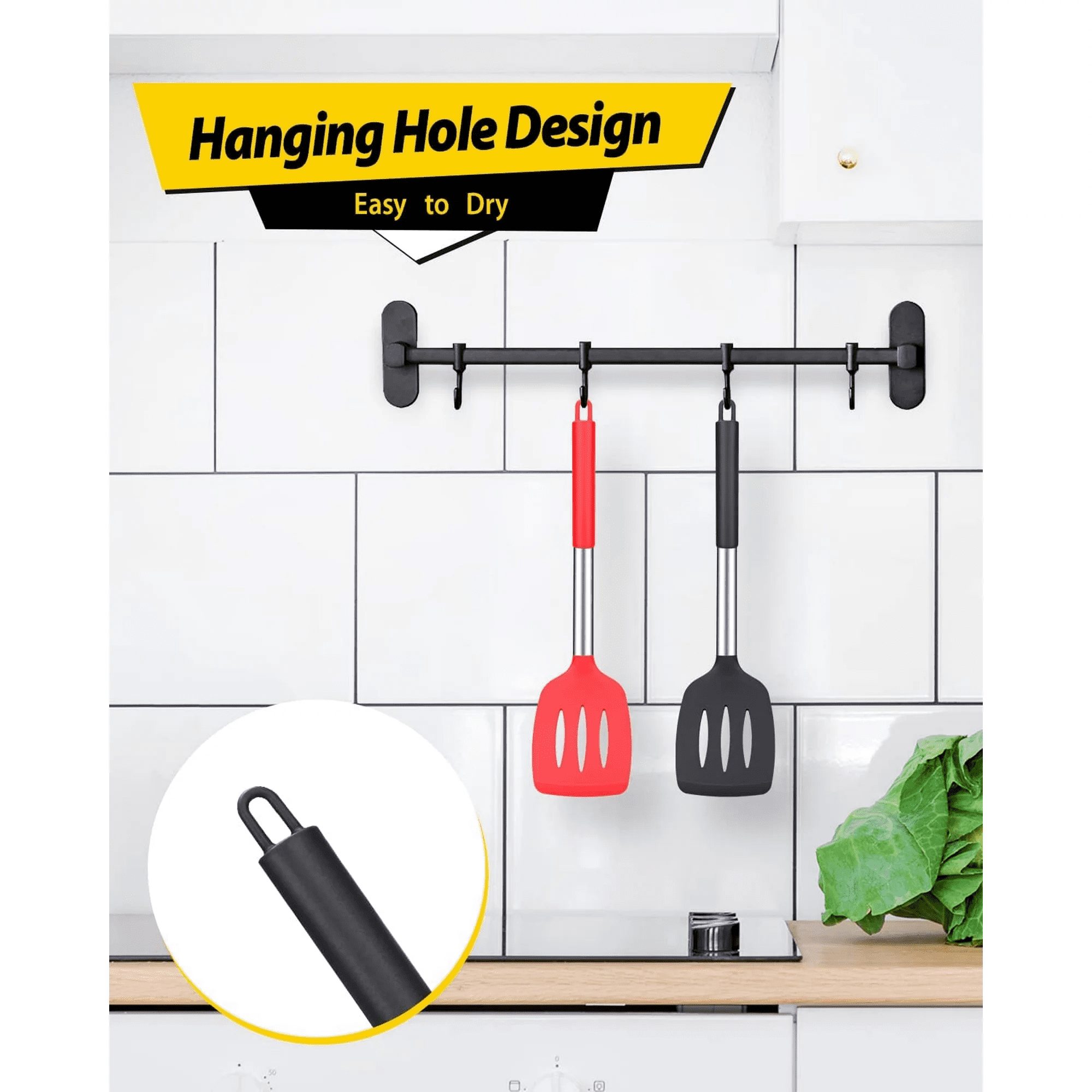 Pack of 2 Silicone Solid Turner,Non Stick Slotted Kitchen Spatulas,High ...