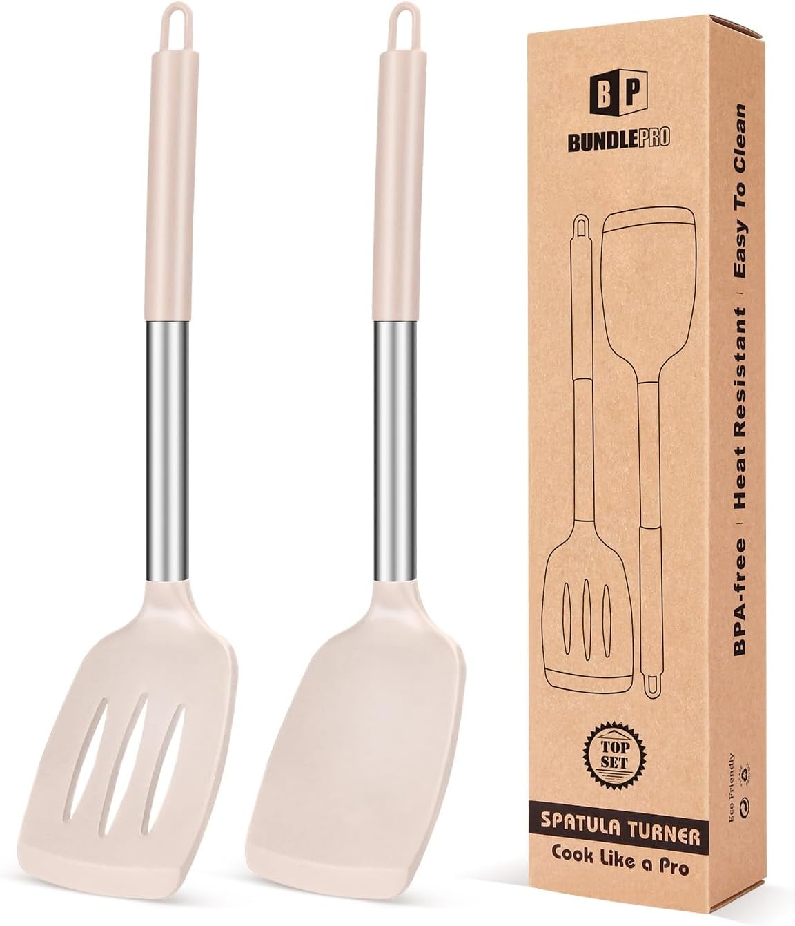 Pack of 2 Silicone Solid Turner, Non Stick Slotted Kitchen Spatulas ...