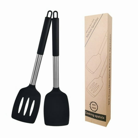 Pack of 2 Silicone Solid Turner, Non Stick Slotted Kitchen Spatulas, High Heat Resistant BPA Free Cooking Utensils, Ideal Cookware for Fish, Eggs, Pancakes