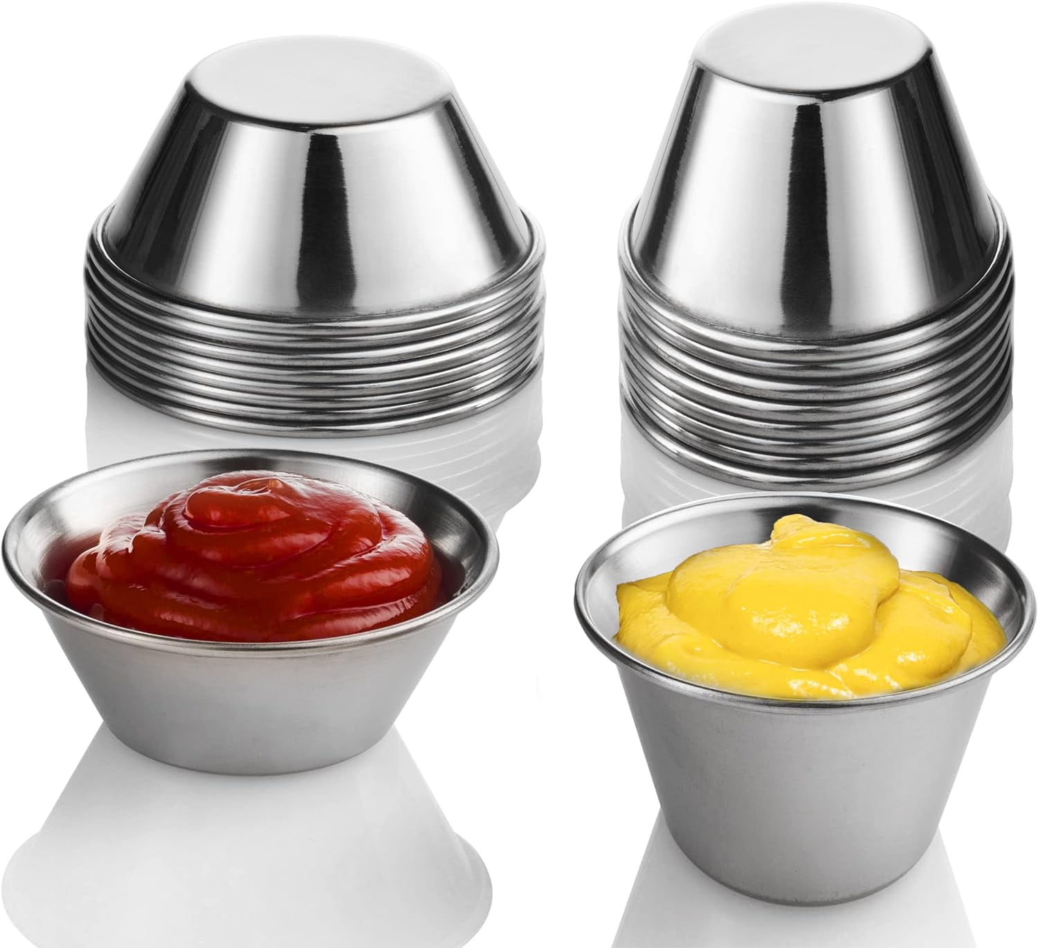 Pack, 2 Sizes) Small Sauce Cups, Stainless Steel Ramekin Dipping Sauce