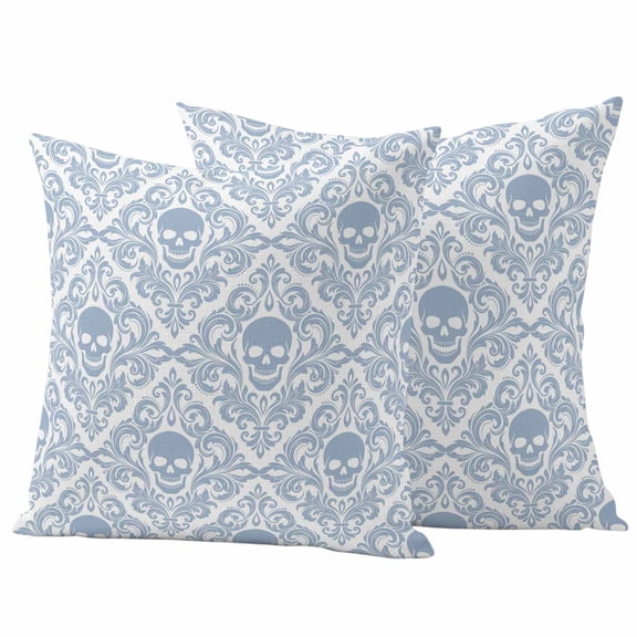 Pack of 2 Skeleton Outdoor Pillow Covers Decorative, Waterproof Pillow Protector, Light Blue Horror Skull Abstract Patterned Throw Pillowcases Accent Cushion Cases for Patio Couch Sofa 26"x26"
