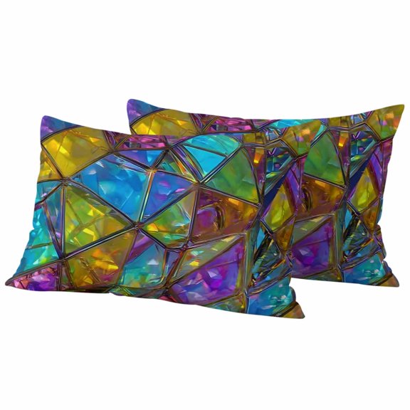 Pack of 2 Stained Glass Outdoor Pillow Covers Decorative, Waterproof Pillow Protector, Vintage Abstarct Geometric Pattern Art Lumbar Throw Pillowcases for Patio Couch Sofa Home Decor 20"x12"