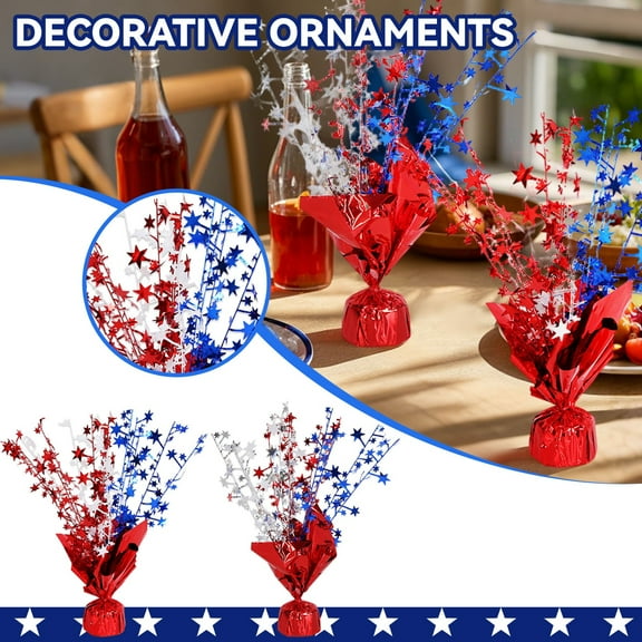 Pack Of 2 Star Shaped Diy Wire Table Ornaments, Red White And Blue Patriotic Desktop Decorations, Independence Day Celebration Decor For Home And Patriotic Events