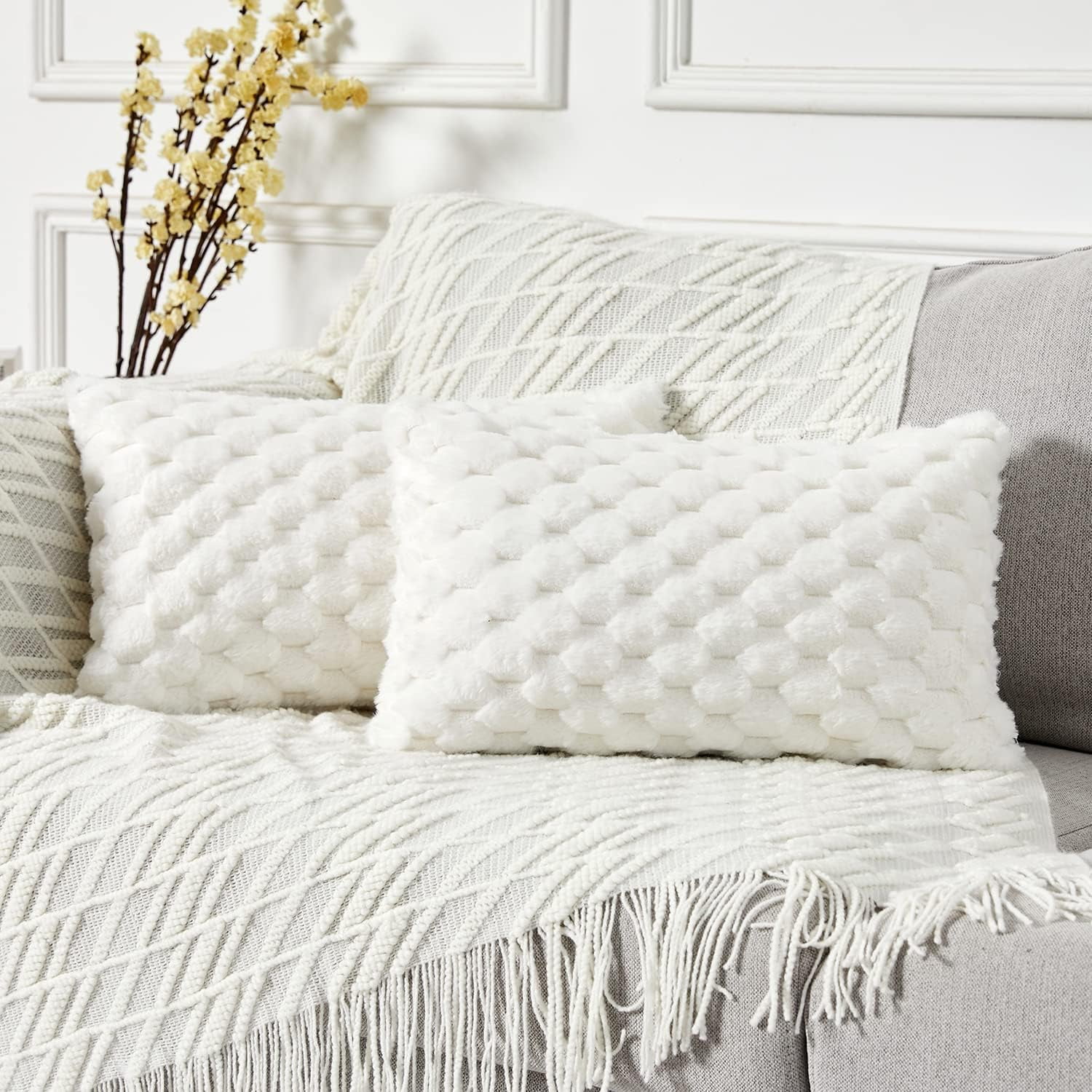 Pack of 2 Super Soft Cozy Decorative Throw Pillow Covers Fuzzy Plush ...