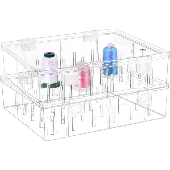 Pack of 2 Tall and Clear Storage Box/Organizer for 2x30 Home Embroidery&Cotton Thread Spools Compatible with Tall Thread Spools from Isacord/Floriani/Madeira/Glide/RA/Connecting Thread