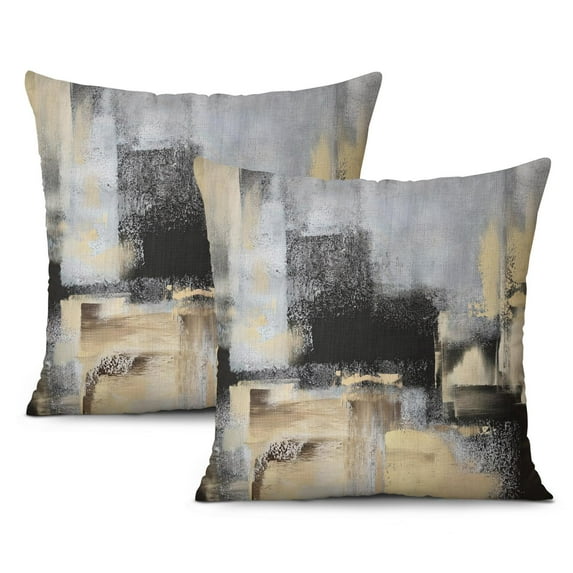 Pack of 2 Teal Blue Ombre Art Throw Pillow Covers | Modern Retro Geometry | Abstract Round Oil Painting Graffiti | 18x18 inch Gradient Grey Black Cushion Covers | Perfect Addition for Home Décor