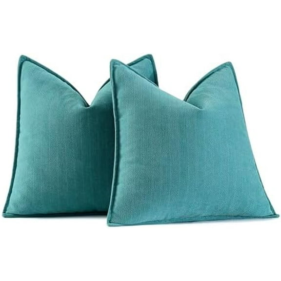 Pack of 2 Teal Decorative Pillow Covers 18x18 Inch Soft Chenille Luxurious Couch Throw Pillows Farmhouse Cushion Covers with Elegant Design for Sofa Bedroom Living Room Home Decor