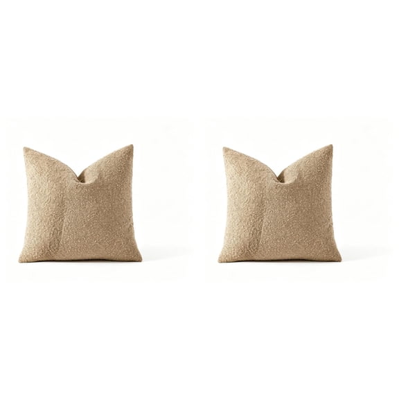 Pack of 2 Textured Boucle Throw Pillow Covers Accent Solid Pillow Cases Cozy Soft Decorative Couch Cushion Case for Chair Sofa Bedroom Living Room Home Decor 18x18 Camel