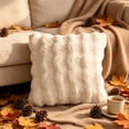 thumbnail image 1 of Pack of 2 Thick Plush Throw Pillow Covers Fluffy Wave Faux Fur Decorative Cushion Covers Soft Wool Pillowcase for Sofa Couch Livingroom 18x18 Inch Beige, 1 of 7