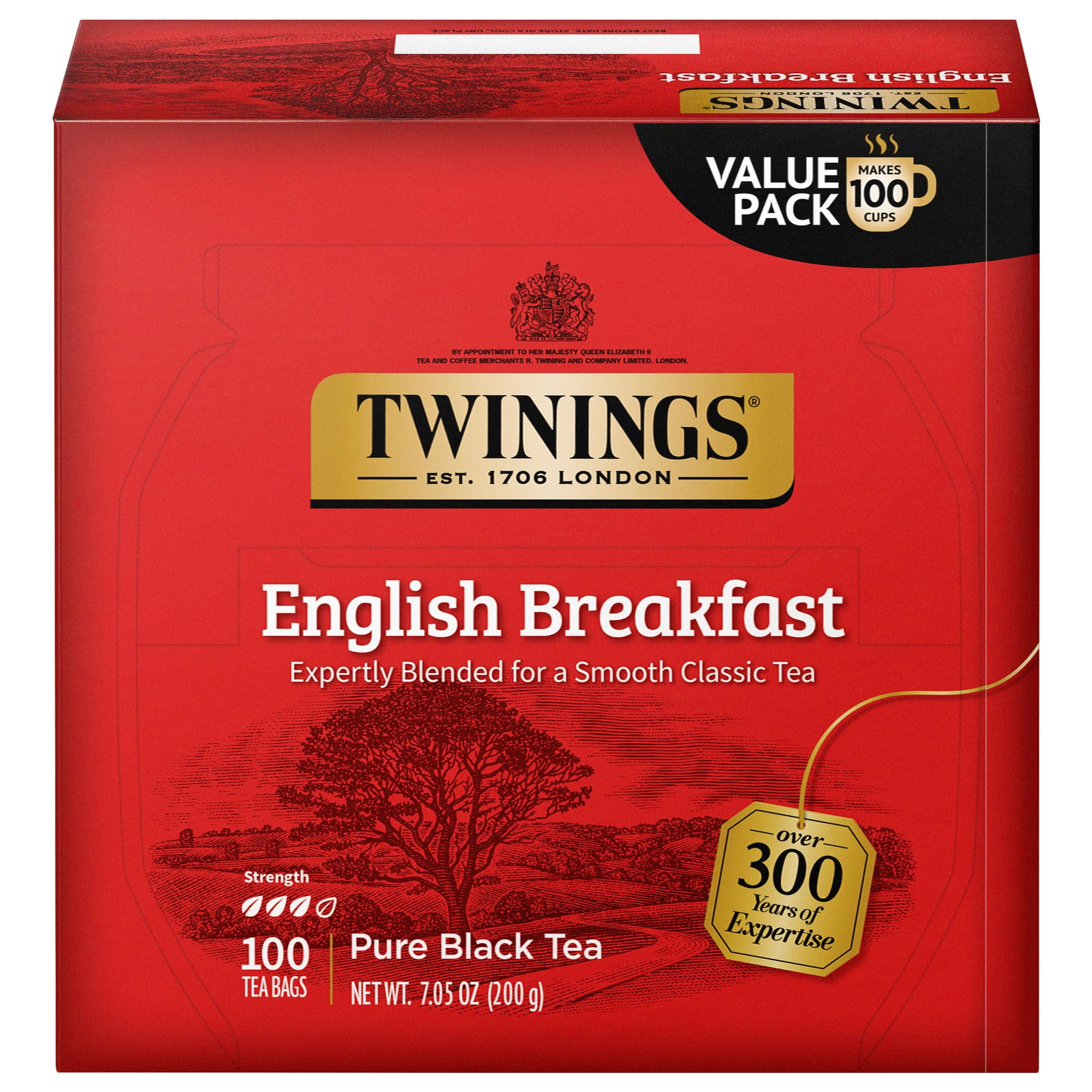 Pack of 2 - Twinings English Breakfast Black Tea Individually Wrapped Bags, 100 Count (Pack Of 1), Smooth, Flavourful, And Robust, Caffeinated, Enjoy Hot Or Iced | Packaging May Vary