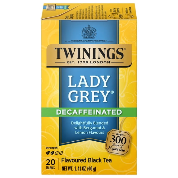 Pack of 2 - Twinings Tea Lady Grey Decaffeinated Tea - Delicate Citrusy Flavor And Uplifting Aroma, Decaf Black Tea Bags Individually Wrapped, 20 Count
