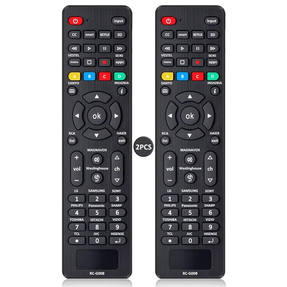 (Pack of 2) Universal TV Remote Control Replacement for TCL, Samsung, Insignia, LG, Hisense, So-ny, Philips, Vizio, Sharp, Panasonic, Sanyo and Other Brands LCD LED 3D HDTV Smart TV Remote