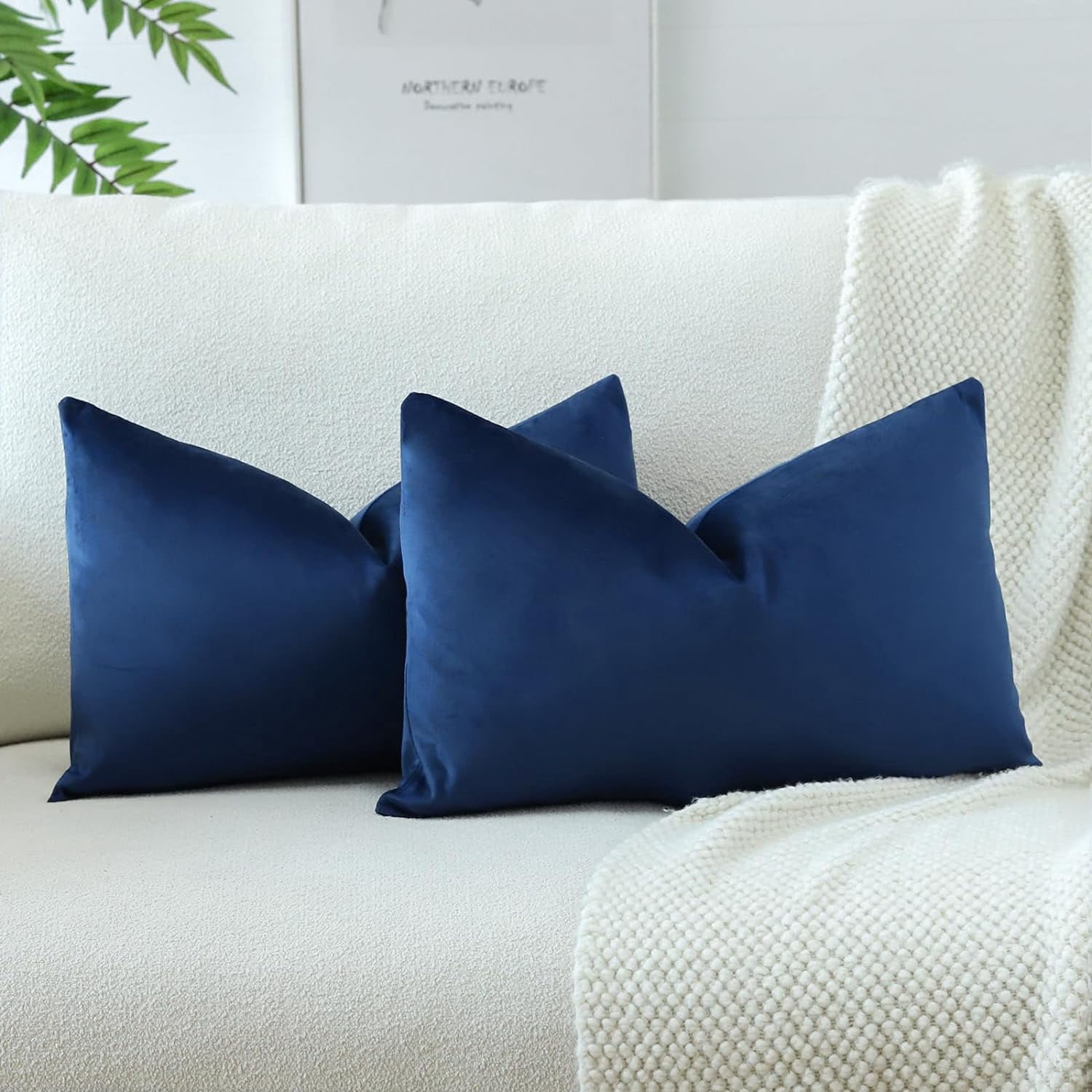 Pack of 2 Velvet Soft Solid Decorative Throw Pillow Covers 16 x 24 Inch ...