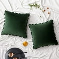 thumbnail image 1 of Pack of 2 Velvet Throw Pillow Covers Pompom Decorative Pillowcases Solid Soft Cushion Covers with Poms Square for Couch Sofa Bedroom Car 18x18inch Dark Green, 1 of 6