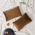 thumbnail image 1 of Pack of 2 Velvet Throw Pillow Covers Pompom Decorative Pillowcases Solid Soft Cushion Covers with Poms Square for Couch Sofa Bedroom Car 18x18inch Dark Green, 1 of 6