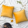 thumbnail image 1 of Pack of 2 Velvet Throw Pillow Covers Pompom Decorative Pillowcases Solid Soft Cushion Covers with Poms Square for Couch Sofa Bedroom Car 18x18inch Dark Green, 1 of 6