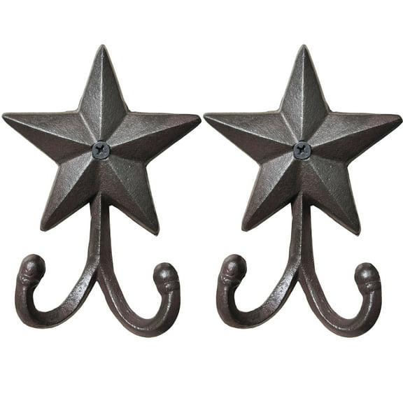 Pack 2 Vintage Architectural Star Hooks Decorative Western Home Wall Mount Coat Rack Hanger Rustic Decor Coat Hook,Hat Hook Wall Mounted,Coat Hanger,Dual Hooks for Bath,Kitchen,Garage