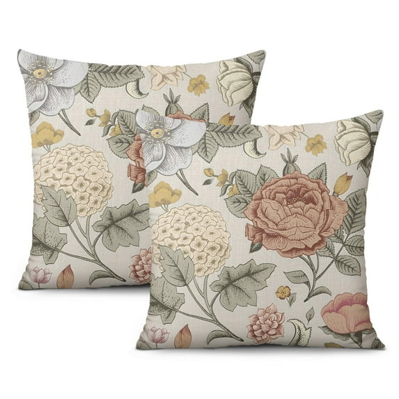 Pack of 2, Vintage Flower Pillow Covers - 18x18 Inch Chinoiserie Spring Summer Floral Throw Cushions for Outdoor Decor, Sofa, and Bedroom - Breathe New Life into Your Decor