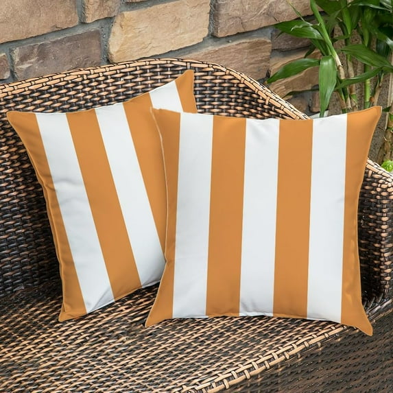 Pack of 2, Waterproof Pillow Covers Indoor Outdoor Throw Pillowcases Decorative Garden Cushion Case for Home Garden Patio Couch Balcony Striped 18 x 18 inch/45x45cm Orange & White