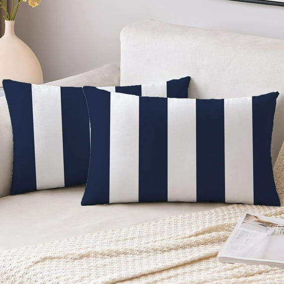 Pack of 2, Waterproof Pillow Covers Outdoor Throw Pillowcases Decorative Garden Cushion Case for Home Garden Patio Couch Balcony Striped 12 x 20 inch/30x50cm Navy Blue & White
