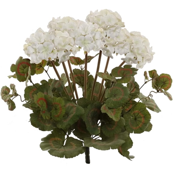 Pack of 2 White Artificial Geranium Bush  18-Inch UV & Water Resistant Silk Flowers for Indoor & Outdoor Dcor, Gardens, Patios, Planters & Flower Arrangements