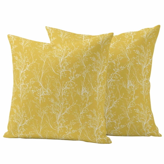 Pack of 2 Yellow Botanical Outdoor Pillow Covers Decorative, Waterproof Pillow Protector, Vintage Floral Plants Branch Throw Pillowcases Accent Cushion Cases for Patio Couch Sofa 18"x18"