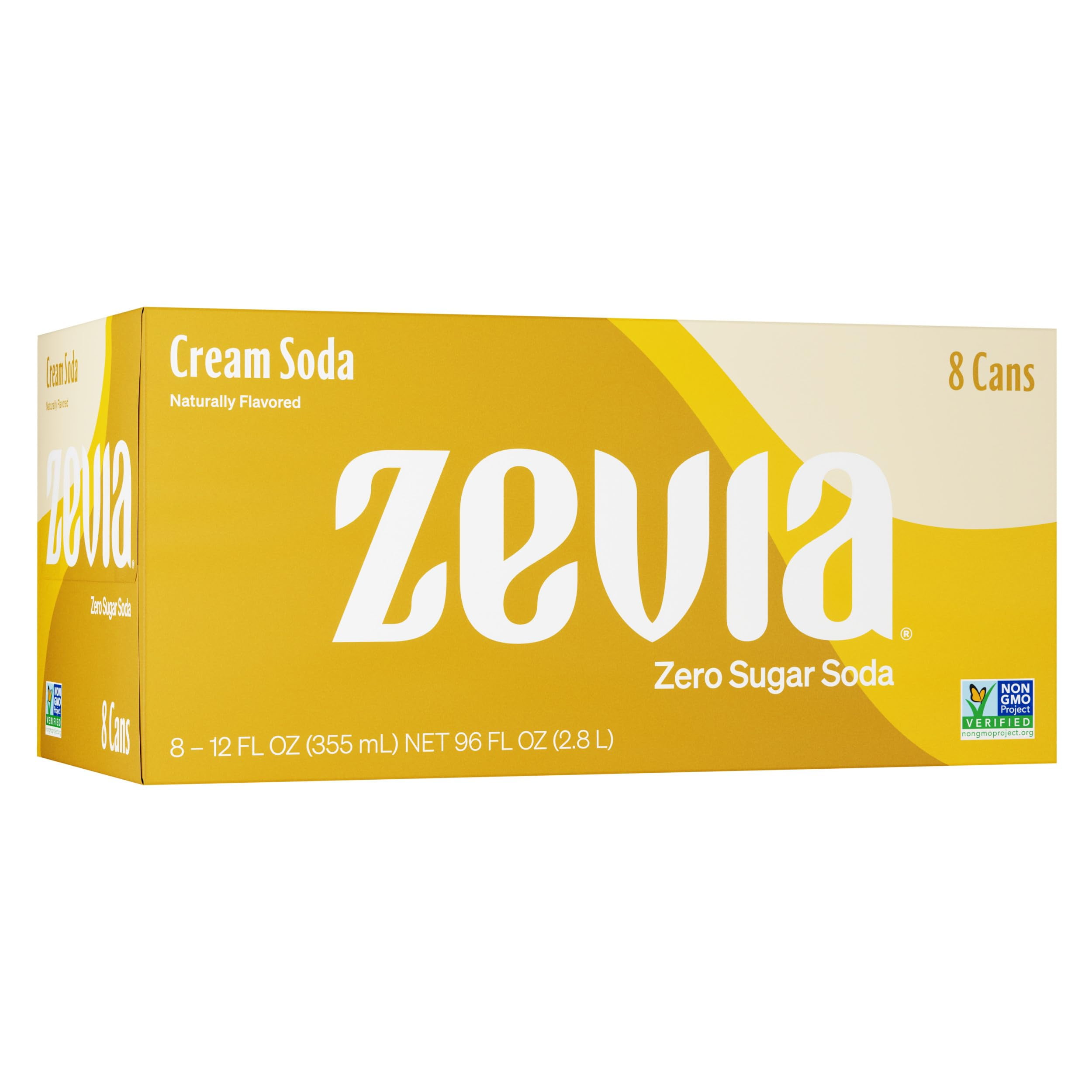 Pack of 2 - Zevia Zero Sugar Soda, Cream Soda, 12 Oz Cans (8-Pack) – Naturally Sweetened, Zero Calorie Sugar Free Soda - Non-Gmo Project Verified, Gluten-Free, Vegan