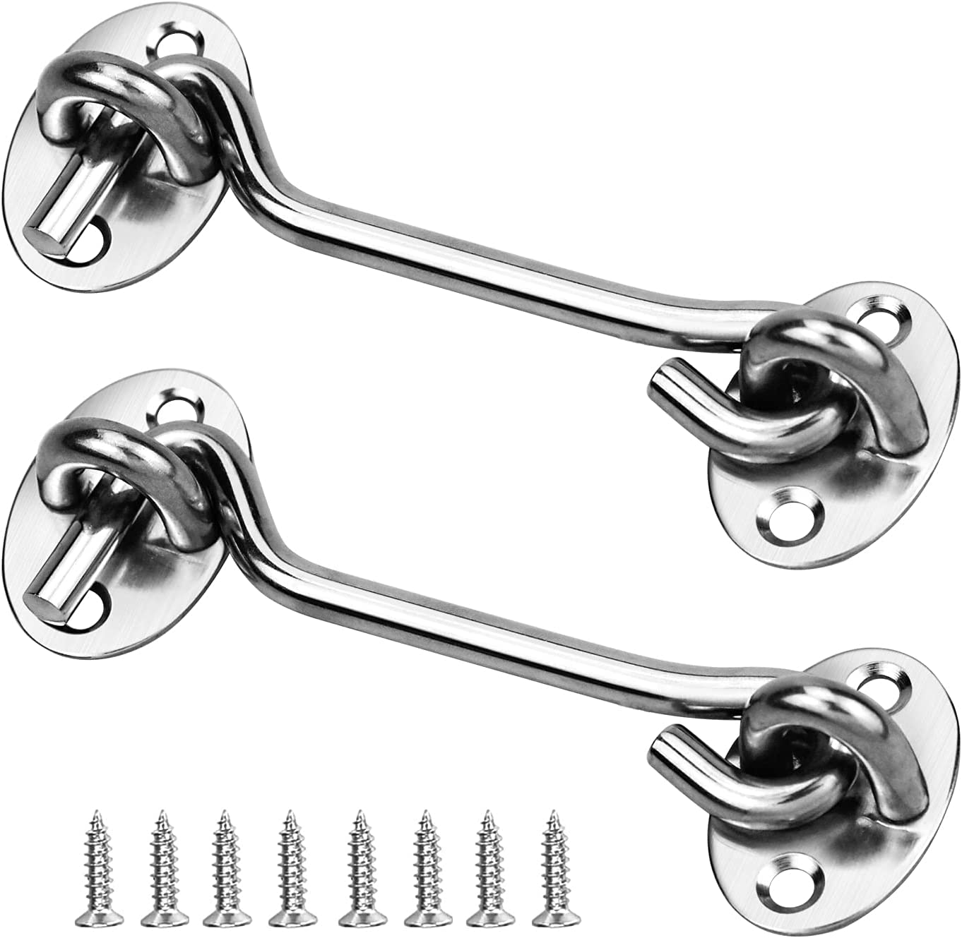 Pack of 2 stainless steel storm hooks, 10 cm cabin hook with eyelet