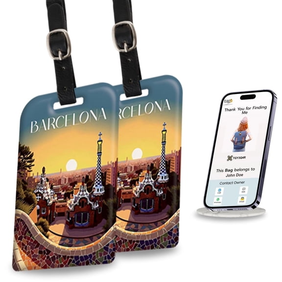 [Pack 2] tag8 Barcelona Smart Bag Luggage tag |Trendy Luggage tag ID Identification Fashionable Digital Name tag | Airline Compliant, SITA World Tracer Code Enabled | Travel Gift idea, Collectible