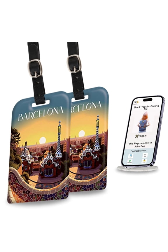 [Pack 2] tag8 Barcelona Smart Bag Luggage tag |Trendy Luggage tag ID Identification Fashionable Digital Name tag | Airline Compliant, SITA World Tracer Code Enabled | Travel Gift idea, Collectible