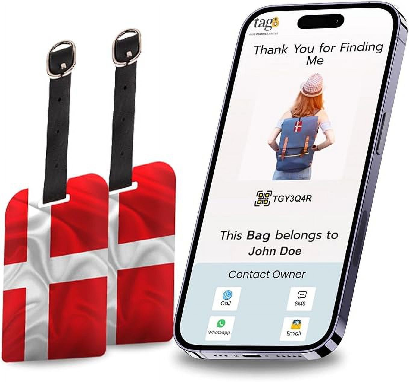 [Pack 2] tag8 Demmark Flag Tag Smart Bag tag |Trendy Luggage tag ID ...