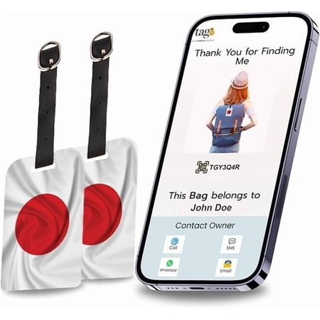 [Pack 2] tag8 Japan Flag Tag Smart Bag tag |Trendy Luggage tag ID Identification National Flag Theme Fashionable Digital name tag | Airline compliant, SITA World Tracer Code Enabled | Travel gift