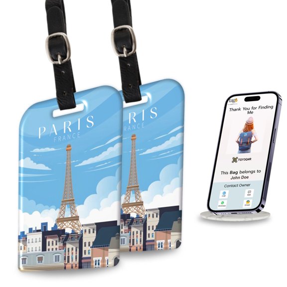 [Pack 2] tag8 Paris Smart Bag tag |Trendy Luggage tag ID Identification Theme Fashionable Digital name tag | Airline compliant, SITA World Tracer Code Enabled | Travel Gift idea, Collectible