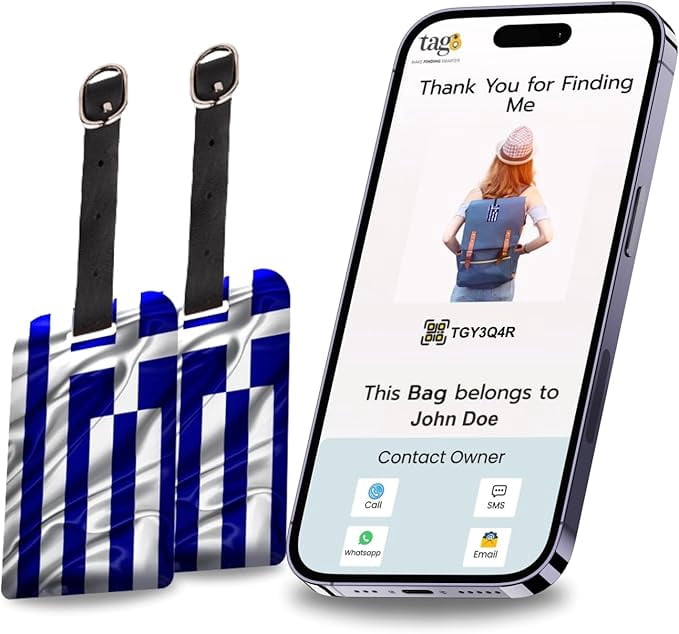 Pack 2] tag8 IJsland Flag Smart Bagagelabel | Trendy Bagagelabel ID Identificatie | Koffertag | Modieus digitaal naamplaatje | Luchtvaartmaatschappij Compliant, SITA World Tracer Code ingeschakeld