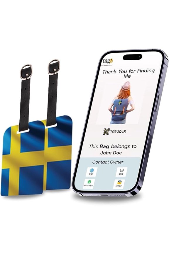 [Pack 2] tag8 Sweden Flag Tag Smart Bag tag |Trendy Luggage tag ID Identification National Flag Theme Fashionable Digital name tag | Airline compliant, SITA World Tracer Code Enabled | Travel gift
