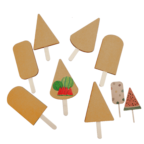 Pack of 20, Mix Style Creative 4mm thickness 10cm/4inch Ice Cream Shape Corrugated Cardboard with Wood Sticker for Handcraft, Student,School, Paiting, Drawing,Writing,your imagination